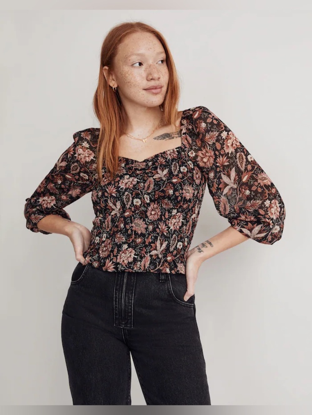 Madewell Lucie Smocked Top in Floral Small